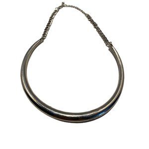 Silver Tone Half Moon Shape Bar Necklace